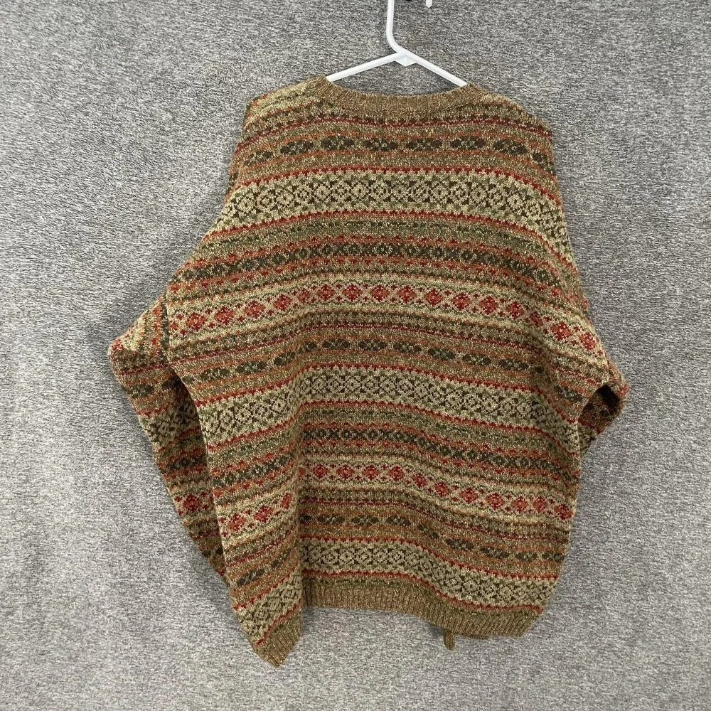 L.L.Bean Sweater Mens LT Wool Fair Isle Crewneck Knit Vintage Made in Scotland